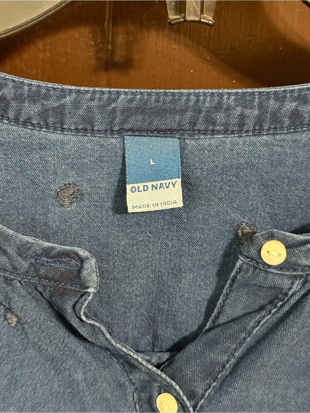 Old Navy Indigo Button-Up Peasant Top - Picture 2 of 4
